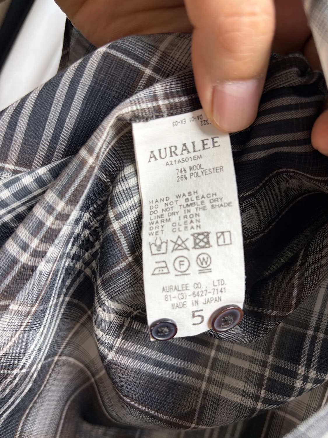오라리 21FW 울 체크 셔츠 5사이즈 상품이미지3
