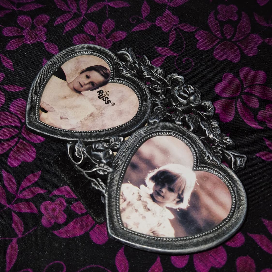 80s 미국 러스 하트&로즈 2구 주석 액자 상품이미지8