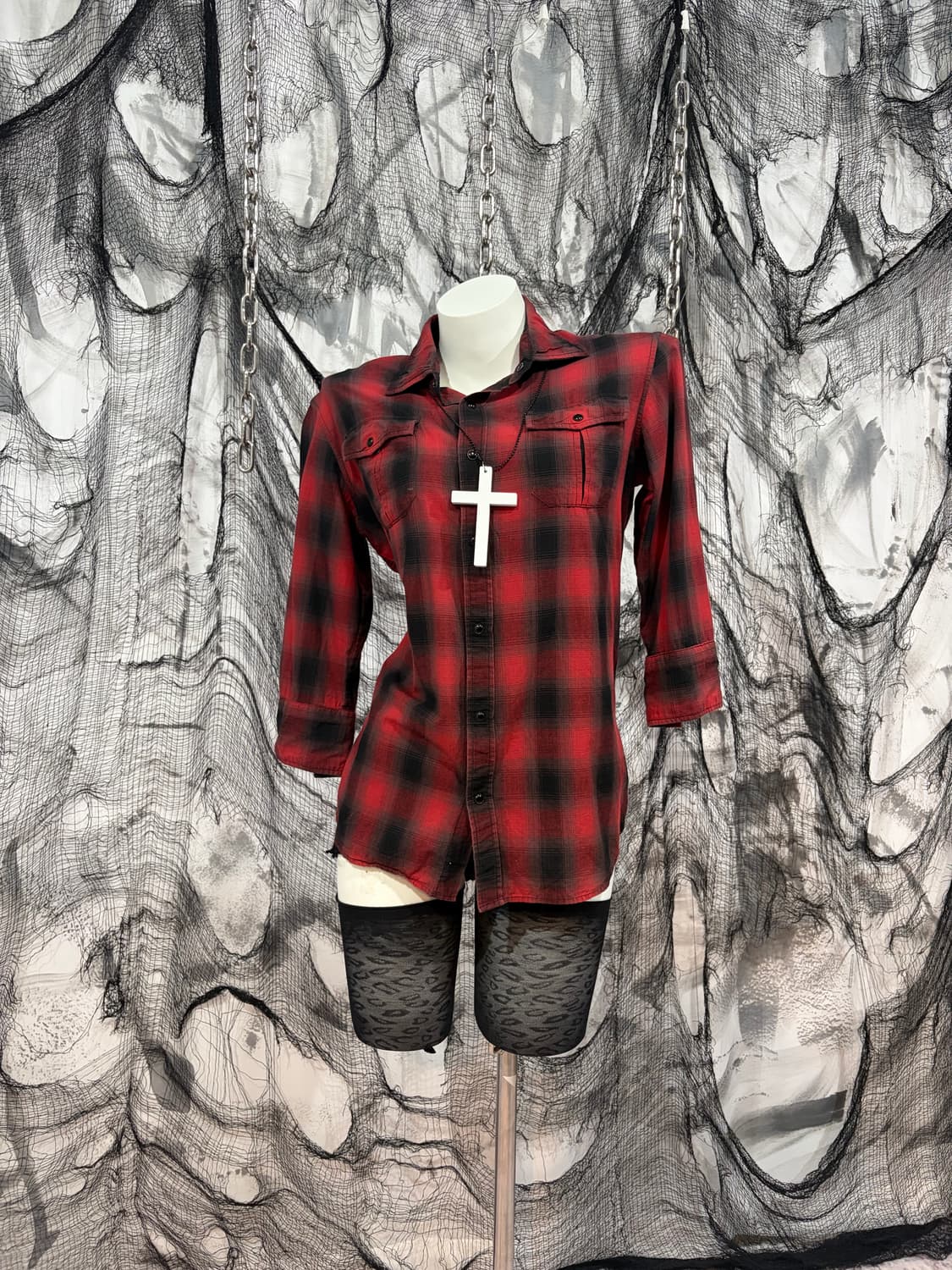 Roen x Semantic back skull check shirt 상품이미지6