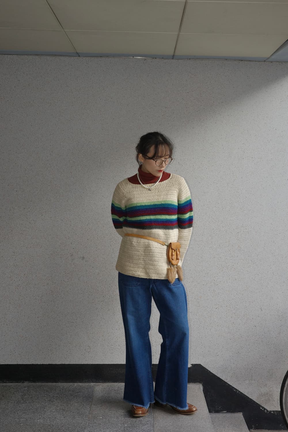 60s 70s 히피 빈티지 레인보우 패턴 니트 상품이미지5