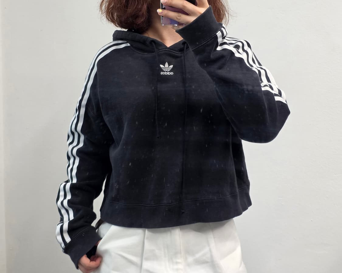 [프립]S/아디다스 불꽃 크롭 후드티 블랙 상품이미지2