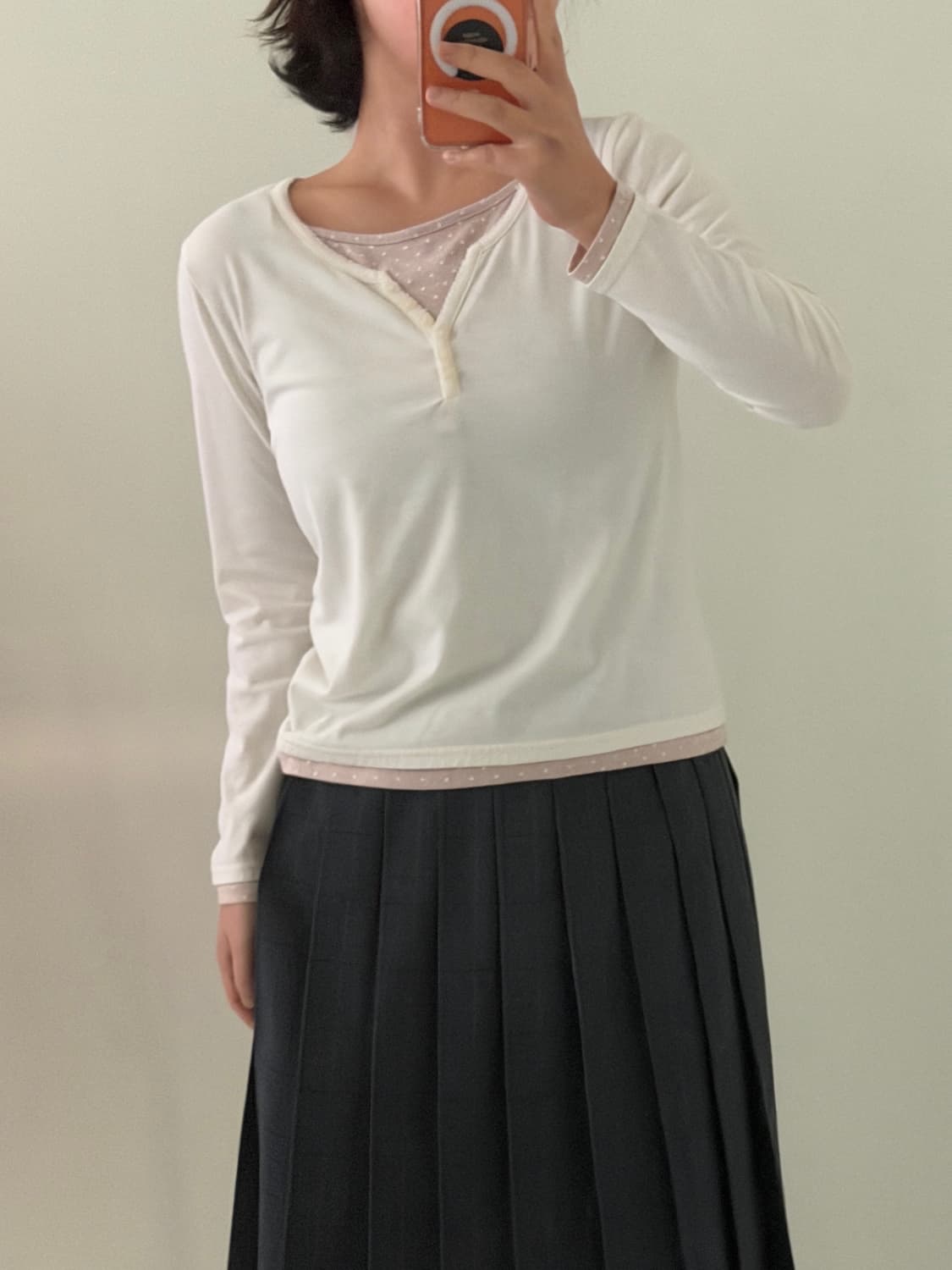 일본빈티지 핑크도트 레이어드 롱슬리브 상품이미지3