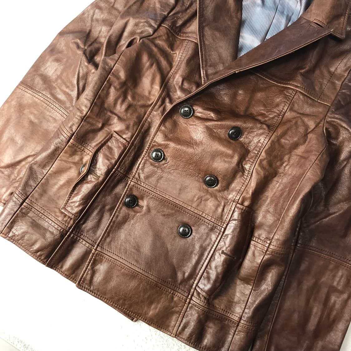 빈티지 더블브레스티드 피코트 타입 레더자켓  상품이미지5