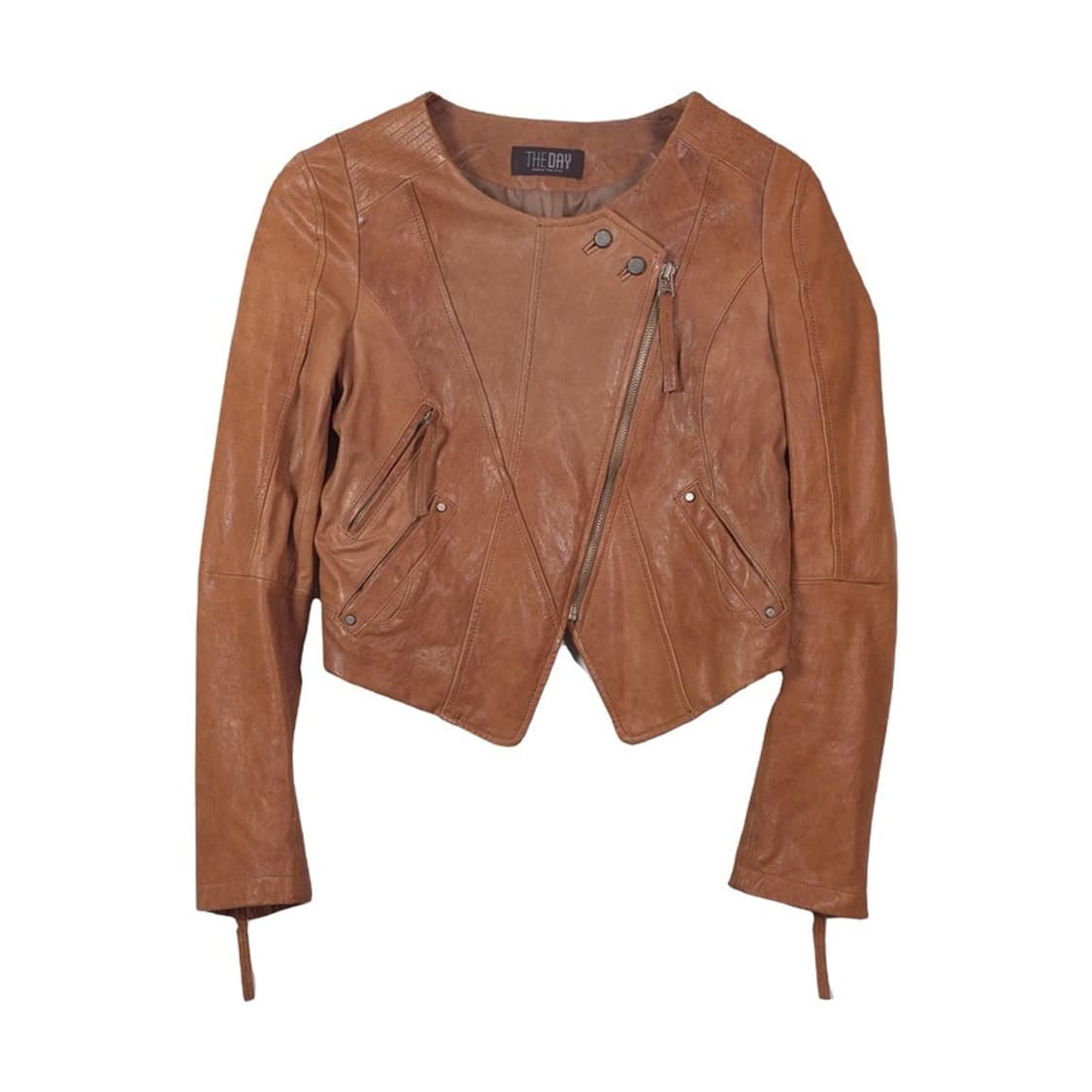 THE DAY 천연 양가죽 사선 지퍼 라이더 자켓 상품이미지1