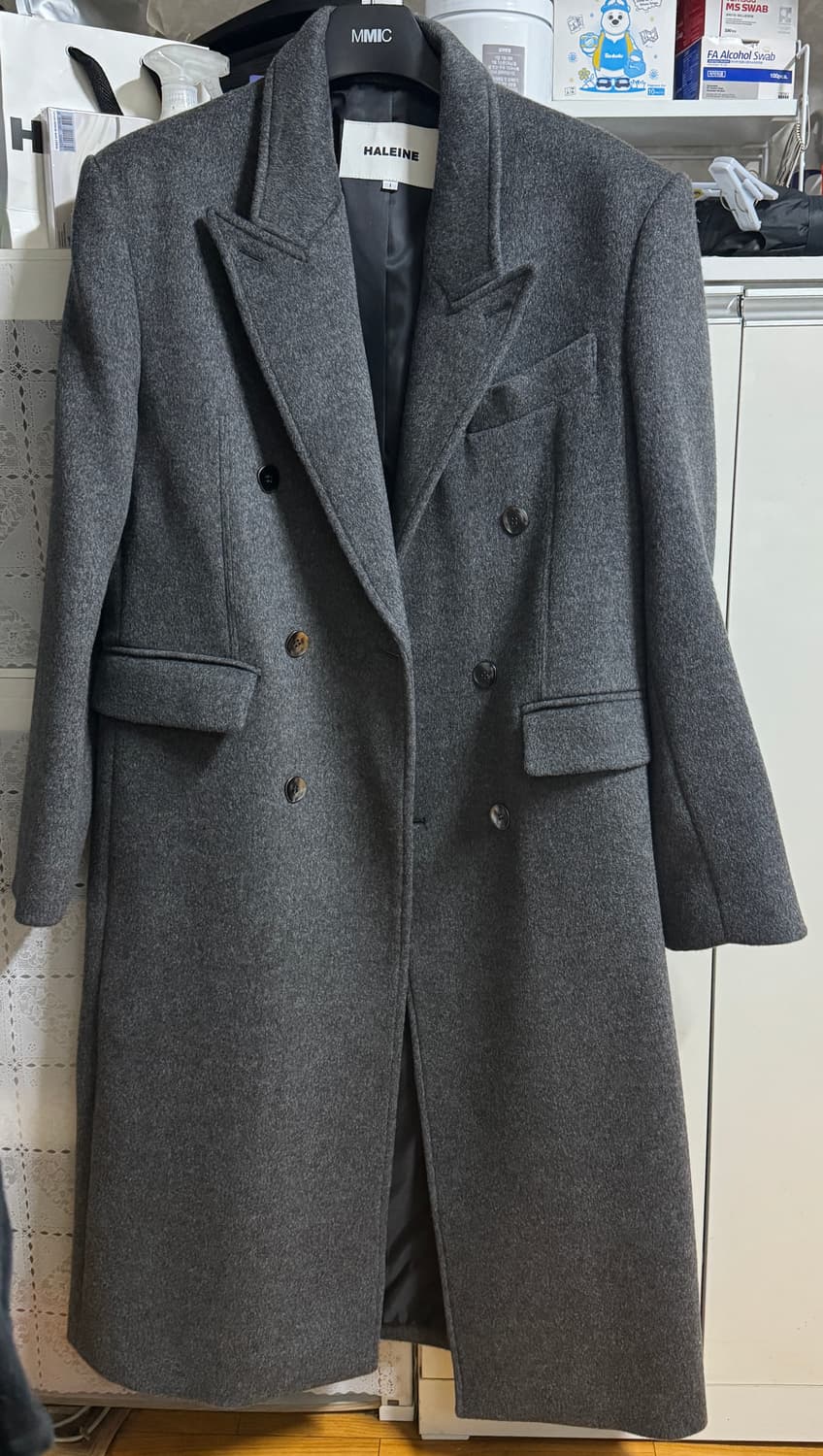 알렌느 더블 브레스티드 울 맥시 코트 차콜 그레이 1사이즈 상품이미지2