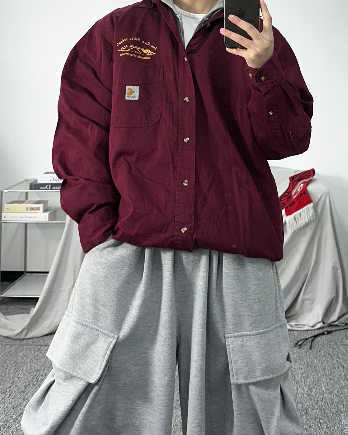 칼하트 FR 버건디 워크 셔츠 L 상품이미지3