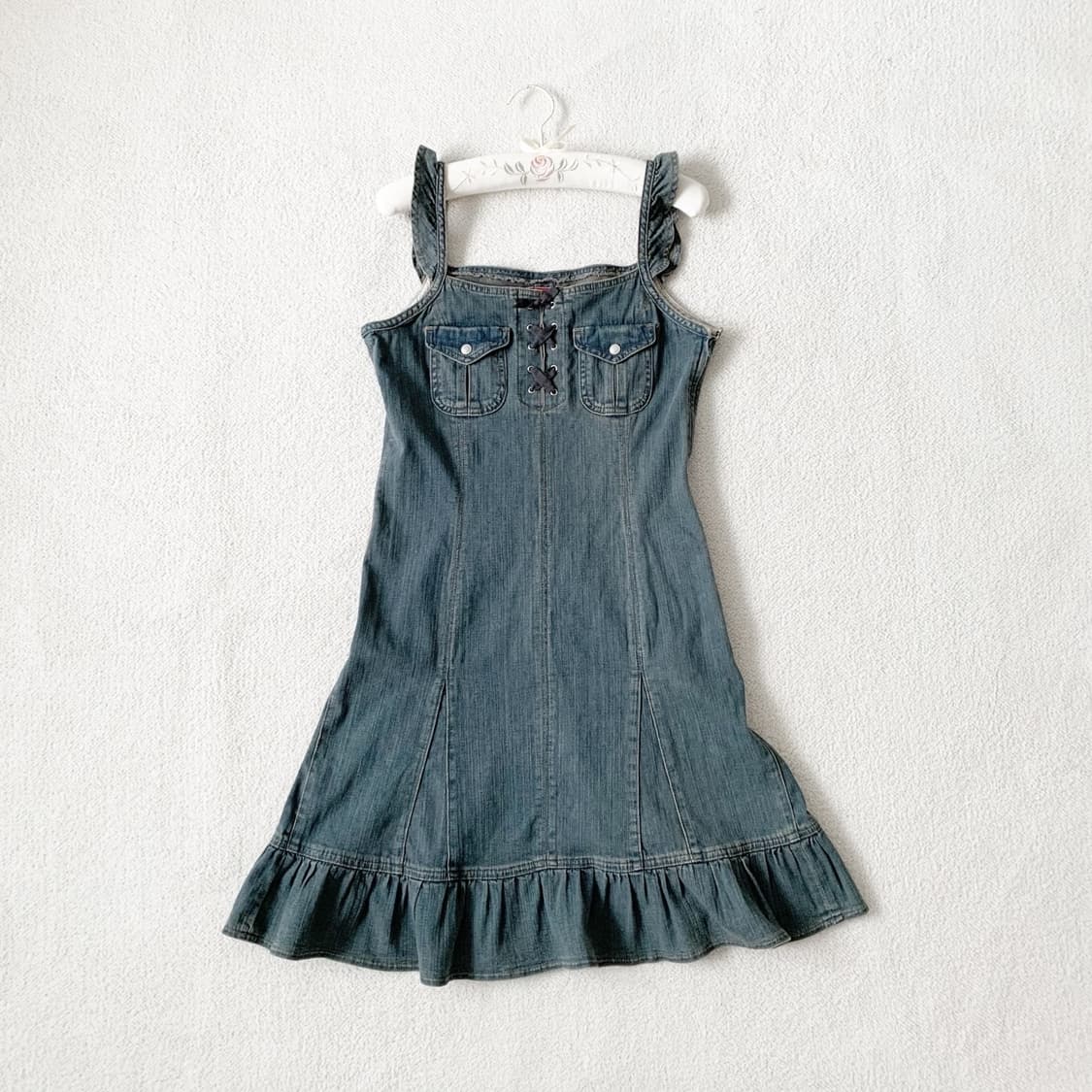 빈티지 데님 ♥ 아일렛 프릴 원피스 상품이미지1