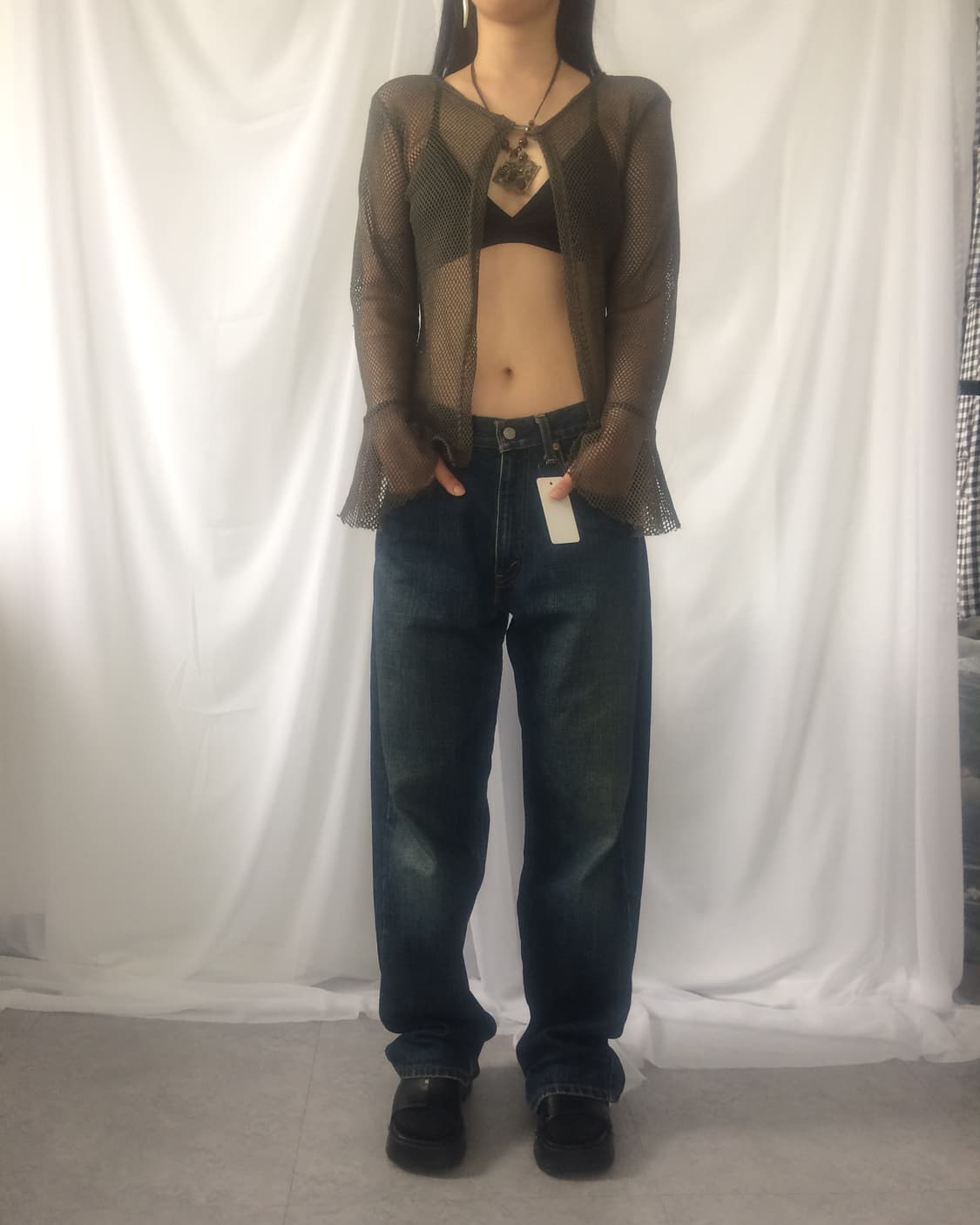 See through one button cardigan 상품이미지1