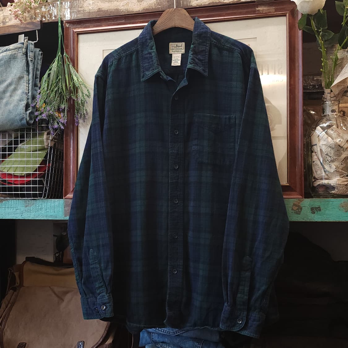 90s 엘엘빈 체크셔츠 플란넬 셔츠 헤비코튼 빅셔츠 블랙와치 패턴 xl 상품이미지2
