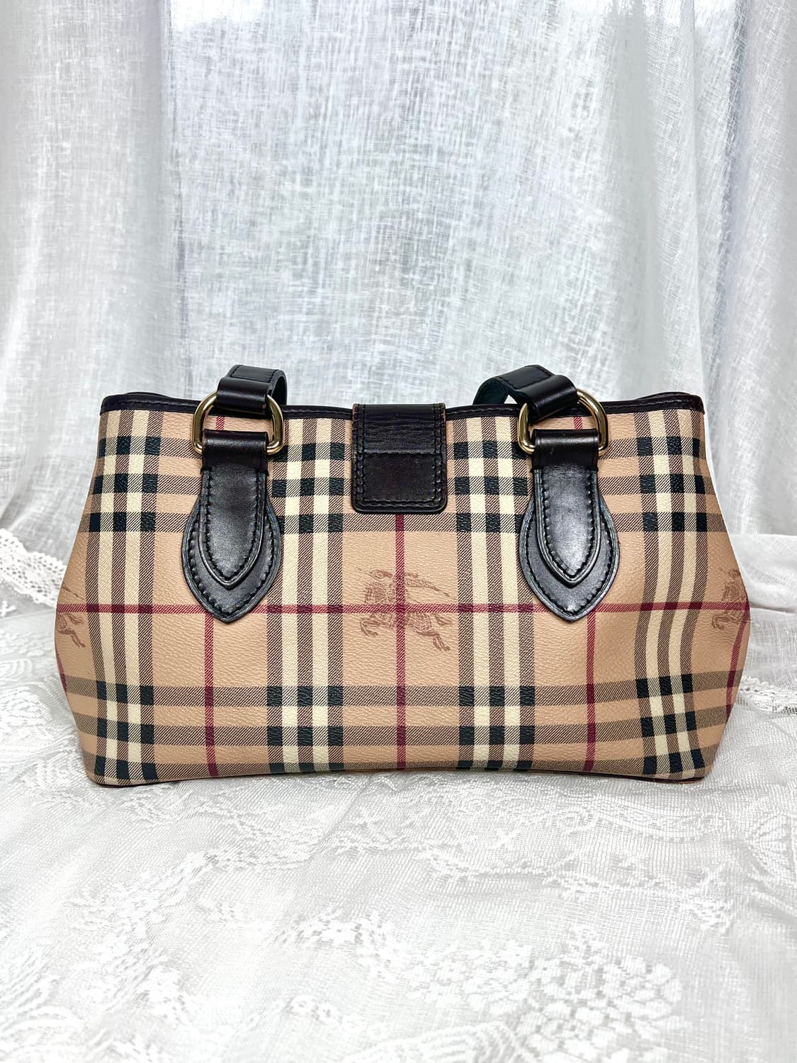 2000s Burberry 버버리 프로섬 클래식 체크 레더 트리밍 토트백 상품이미지5