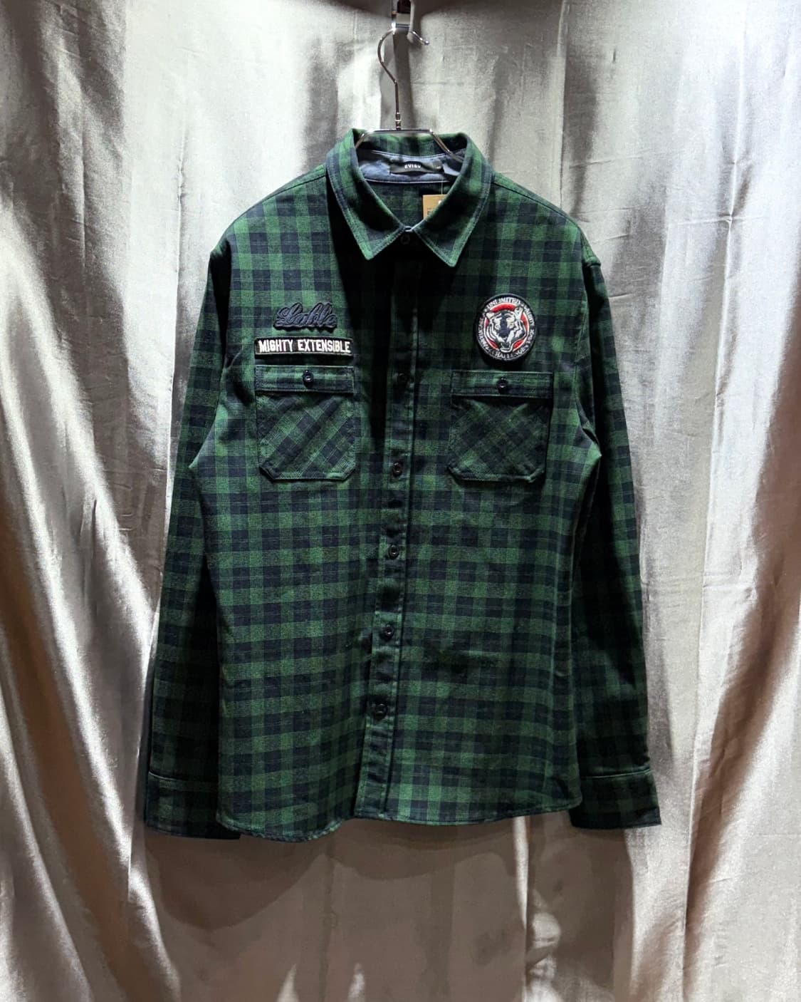 L 에비수 우먼스 타이거 패치 그린 체크셔츠 상품이미지2