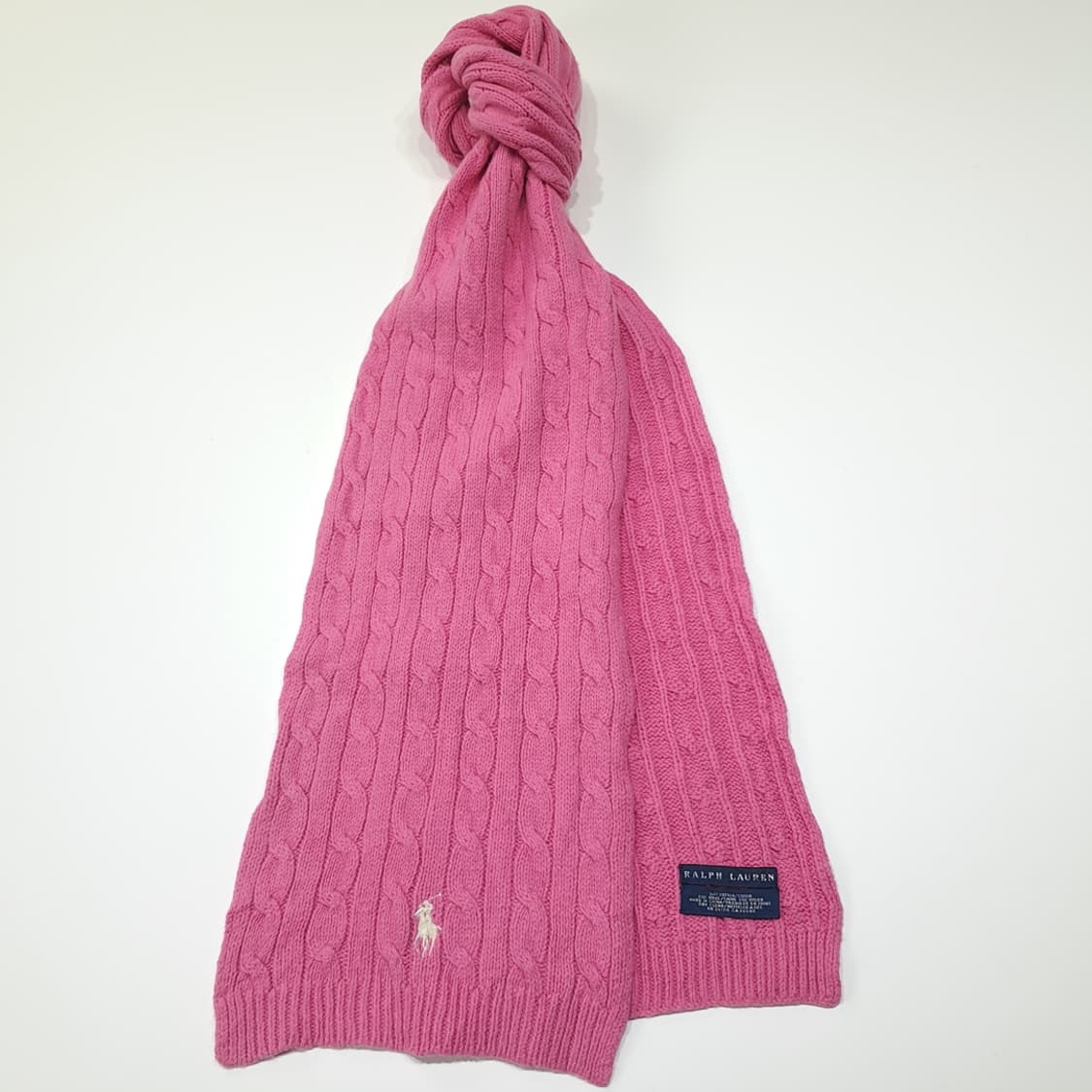 MX652 폴로 90s 코튼울 케이블 화이트포니 핑크 머플러 목도리 상품이미지2