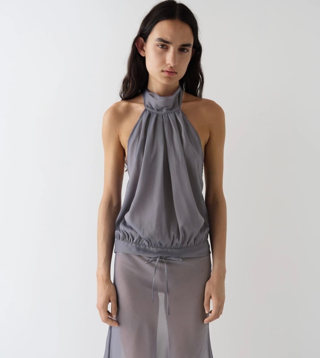 [XS,S]기마구아스 Boa 시어 홀터넥 슬리브리스 탑/그레이 상품이미지1