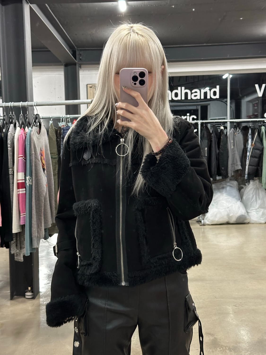 빈티지 블랙 스웨이드 무스탕 상품이미지2