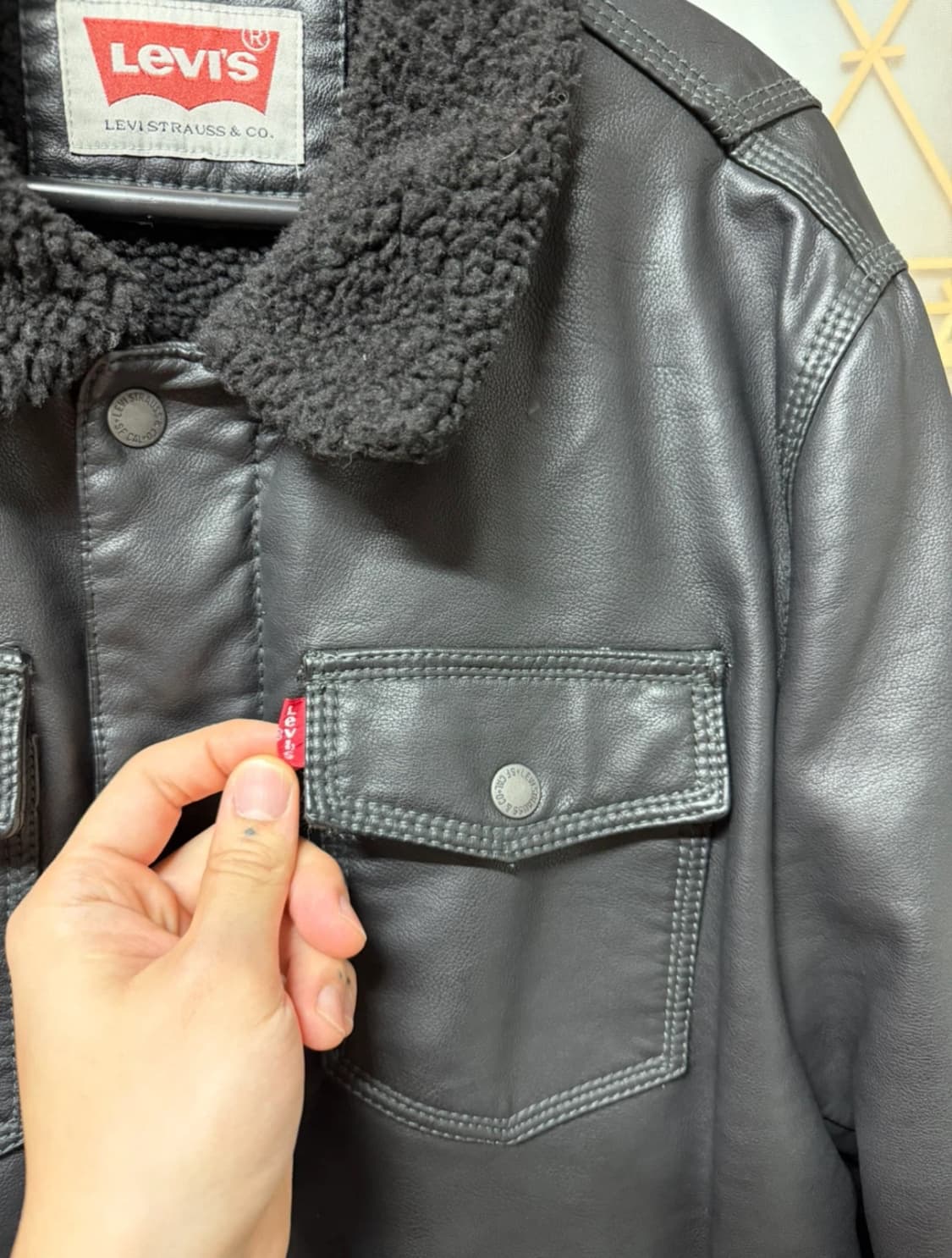 리바이스 블랙 레더 쉐르파 트러커 자켓 L 상품이미지4