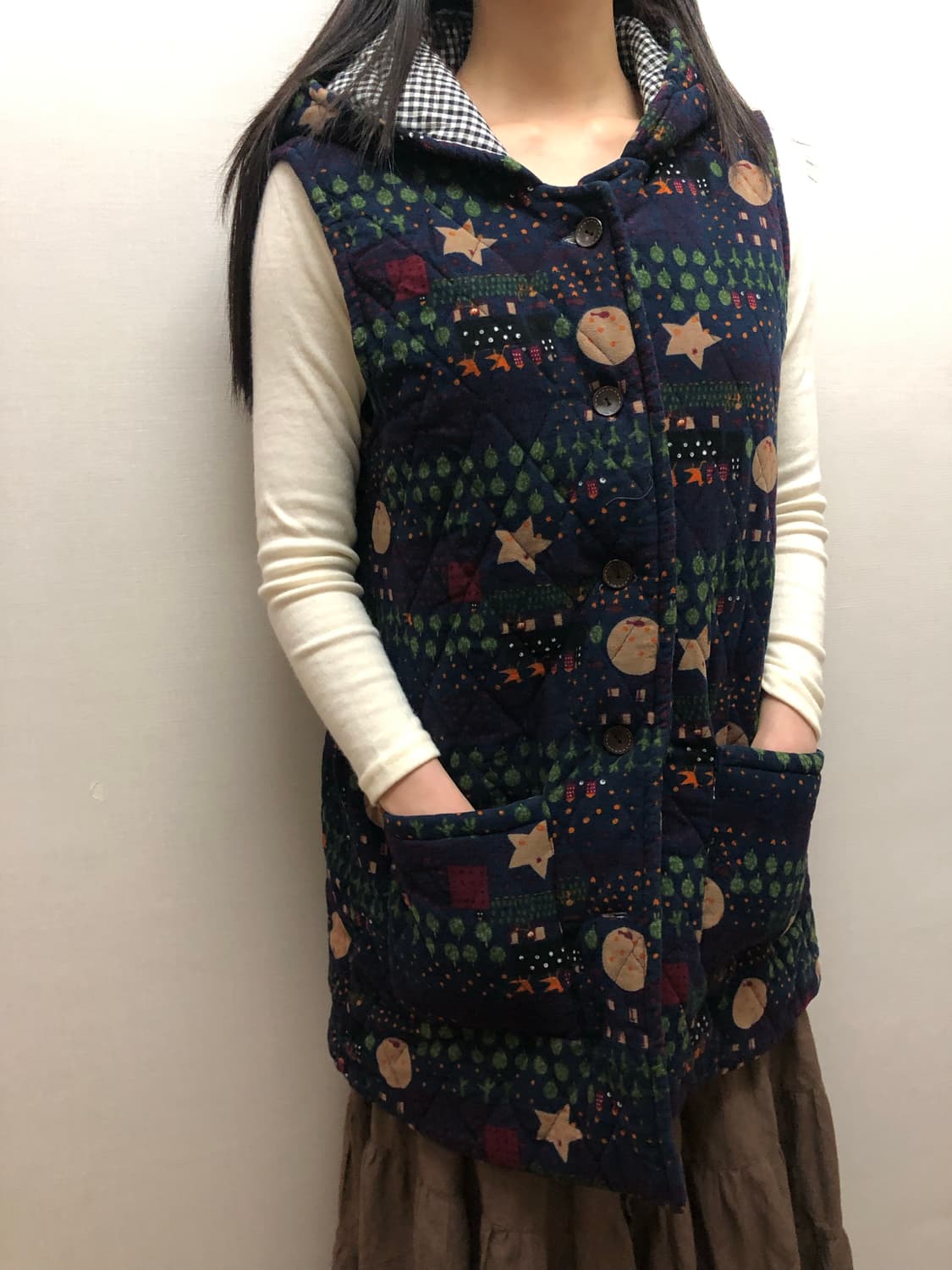 빈티지 네이비 모리걸 프린팅 베스트 패딩 상품이미지8