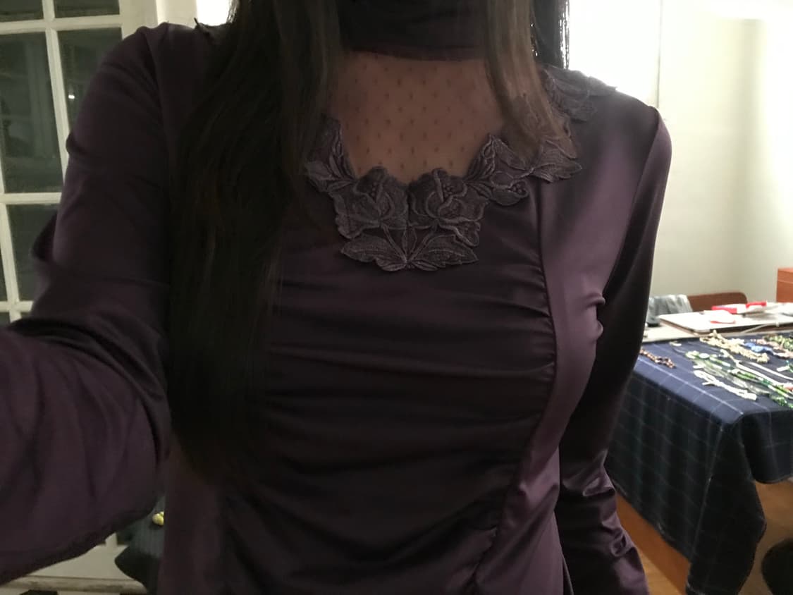 vintage purple lace shirring top 상품이미지2