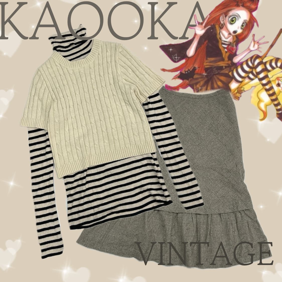 🍫슈슈룬 쇼콜라깔 레이어드 코디세트🍫 반팔니트 괴짜룩 미디스커트  상품이미지1