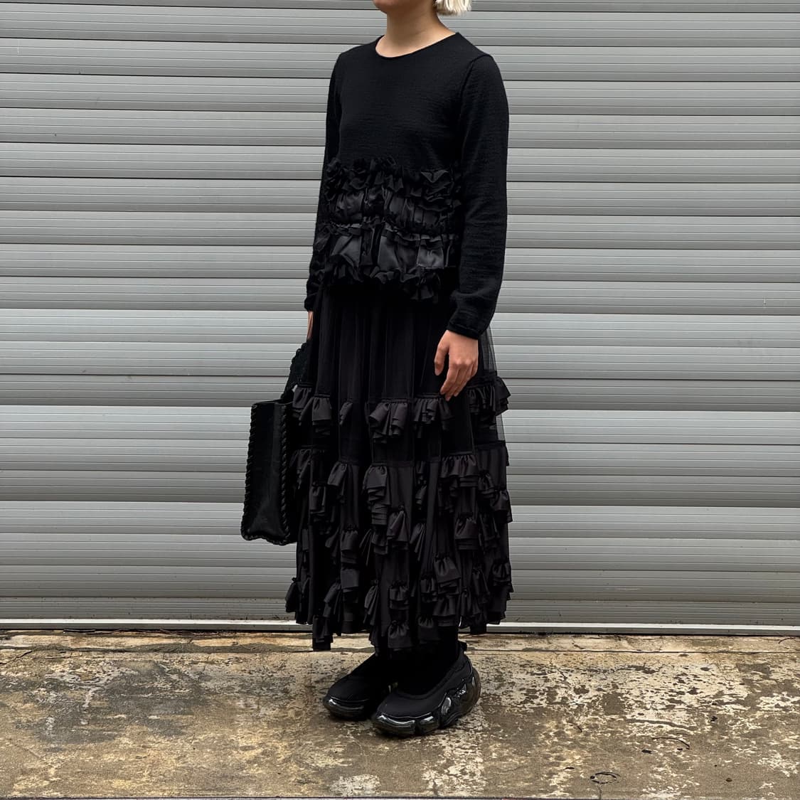 Tulle Paneled Ruffle Black Skirt 상품이미지9