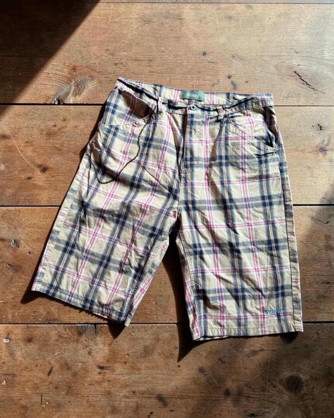 90s~00s 올드 스투시 샤크마우스 체크 반바지 (바지체인 달려있음) 상품이미지2