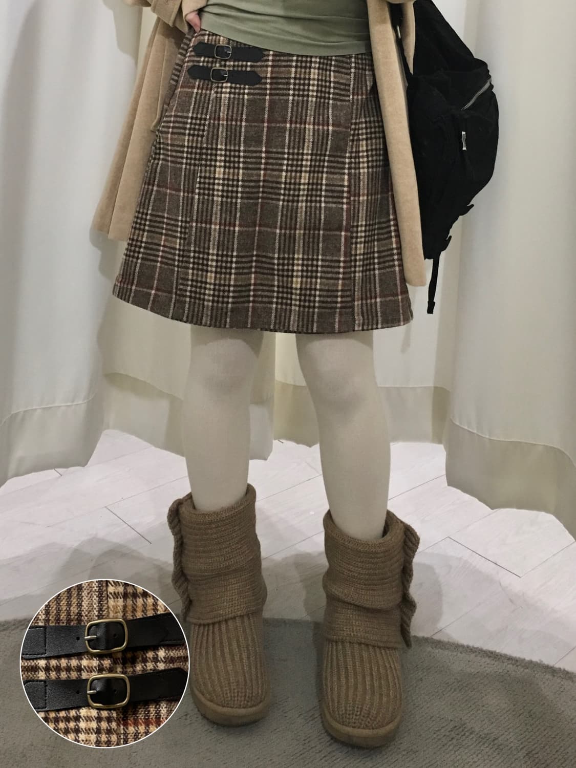 랩 체크 미니스커트(팬츠내장) 상품이미지1