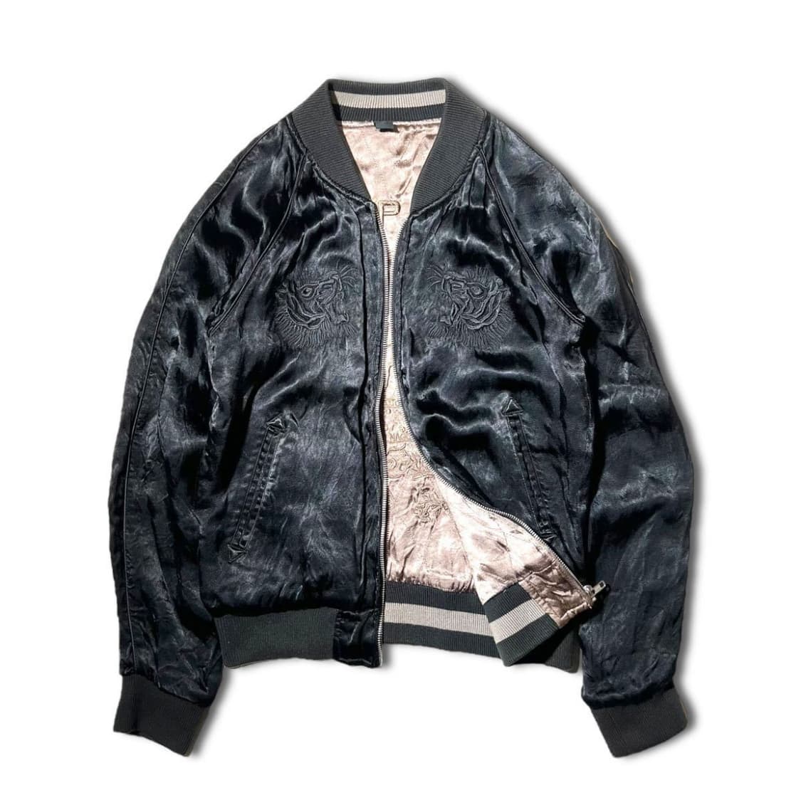 일본빈티지 리버시블 양면 사틴 퀼팅 스카잔 M 상품이미지8