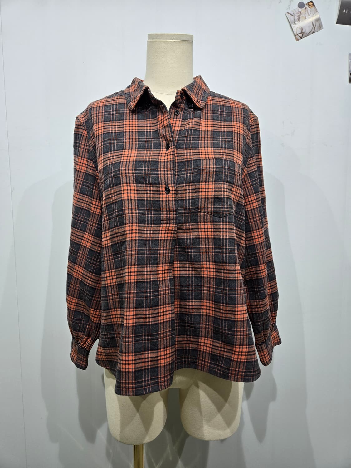 마가렛 호웰 오렌지 블랙 체크 셔츠 남방 상품이미지1