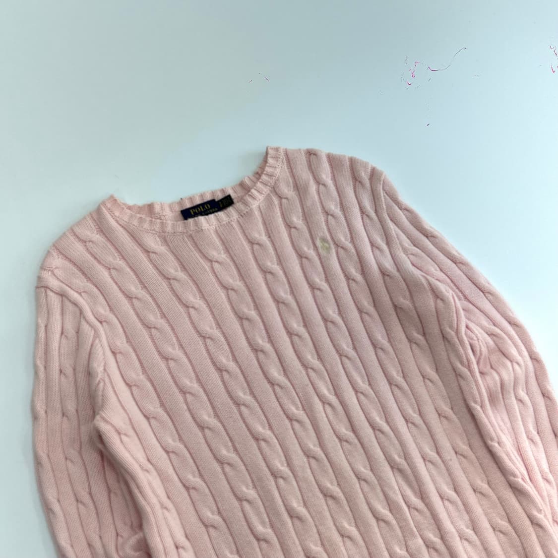 Polo 폴로 아이보리 포니 라이트핑크 케이블 니트  상품이미지4