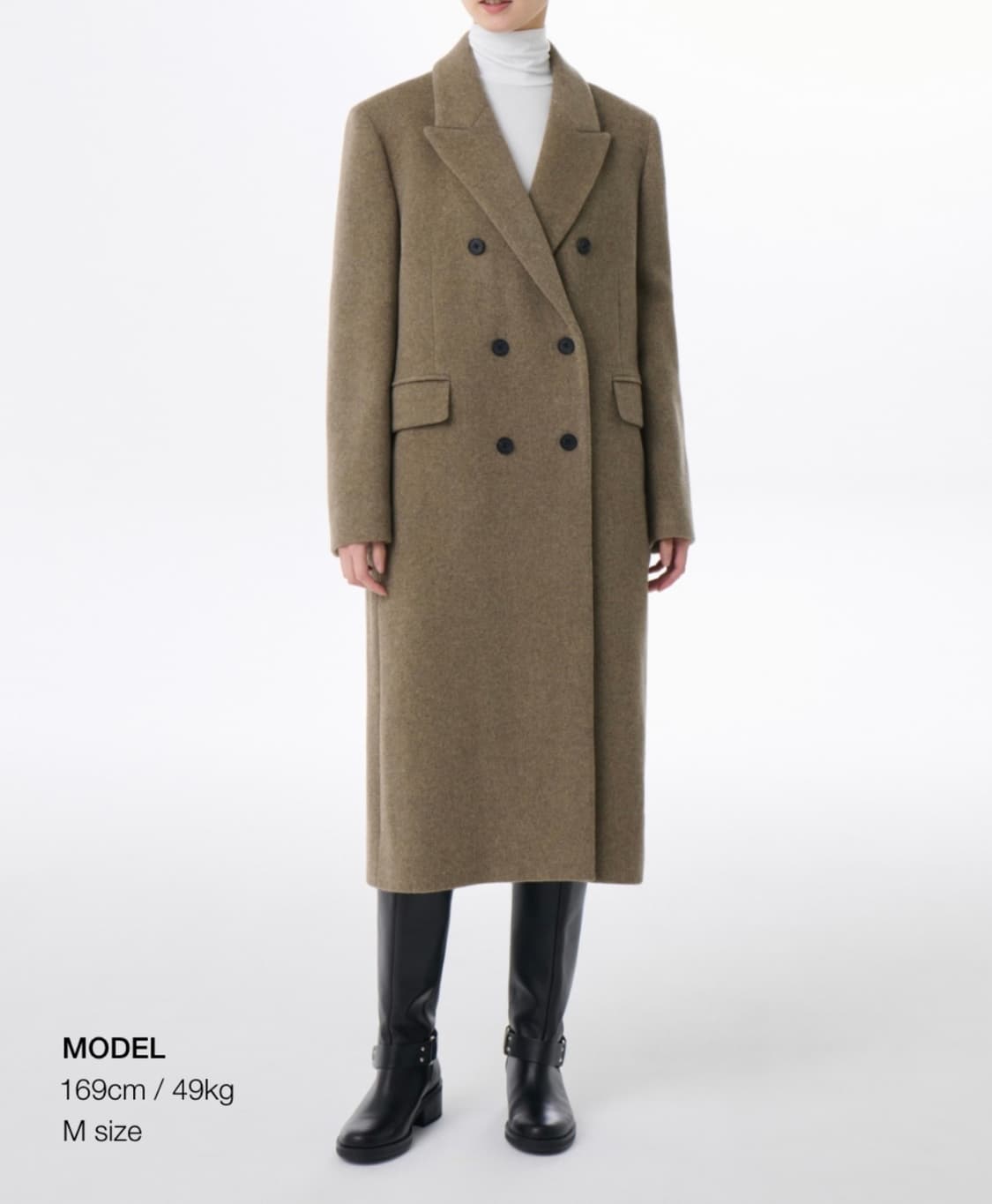 무신사 스탠다드 우먼즈 캐시미어블렌드 더블 체스터 롱코트 [헤더올리브] 상품이미지1