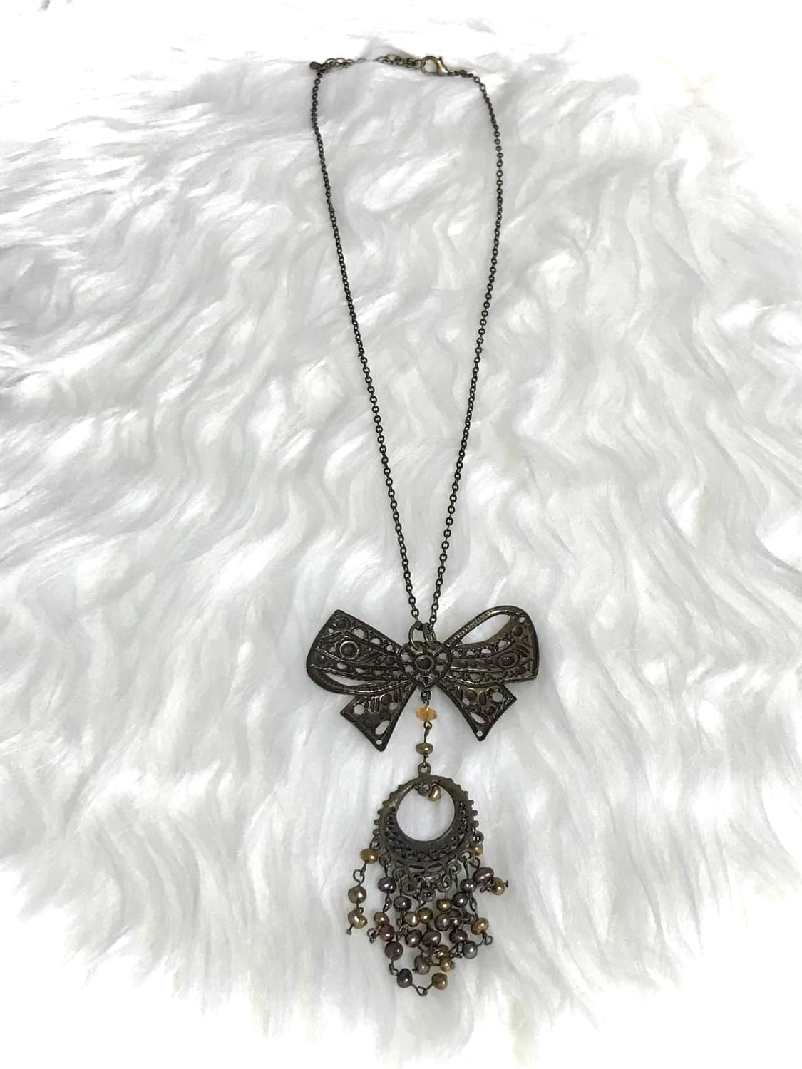 빈티지 엔틱 골드 리본 보헤미안 갸루 모리걸 롱 드롭 체인 목걸이 상품이미지2