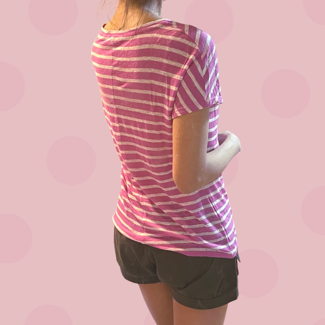 일본 애니st 빈티지 핑크 스트라이프 티셔츠 상품이미지3