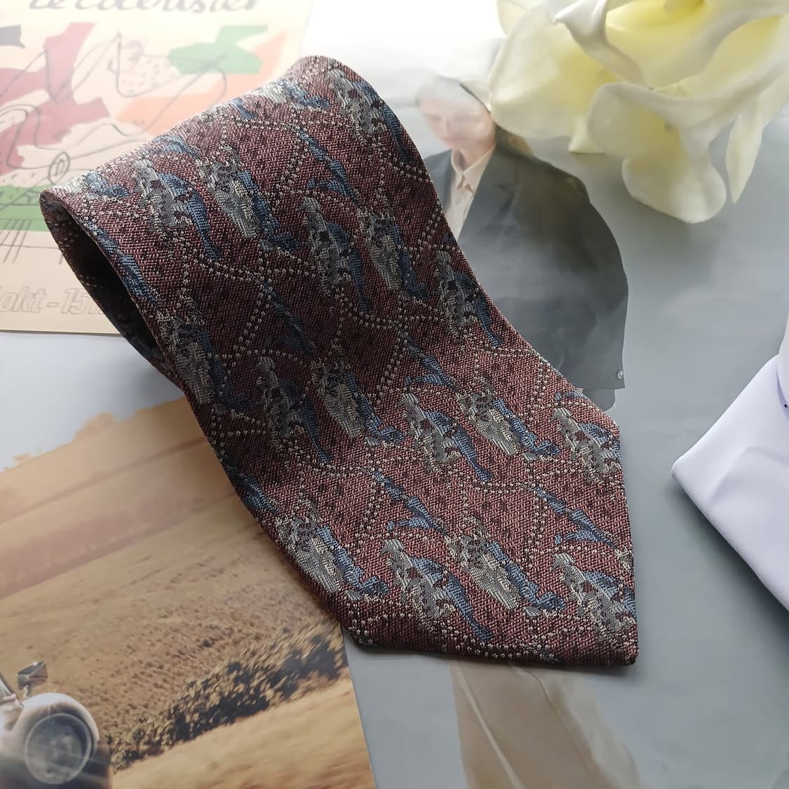 풀마크 실크 브라운 자카드 패턴 넥타이 9.4cm A+등급 A18751
 상품이미지3