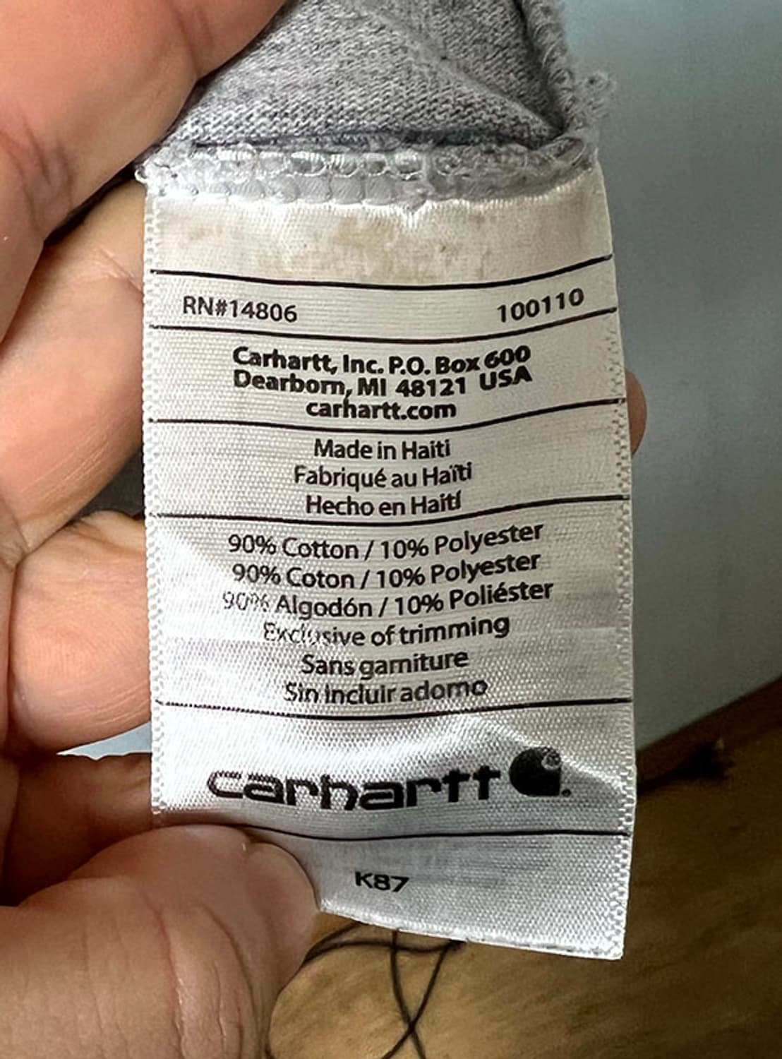 칼하트 K87 남자 포켓 반팔티 라운드넥 캐주얼 그레이 XL 105 상품이미지5