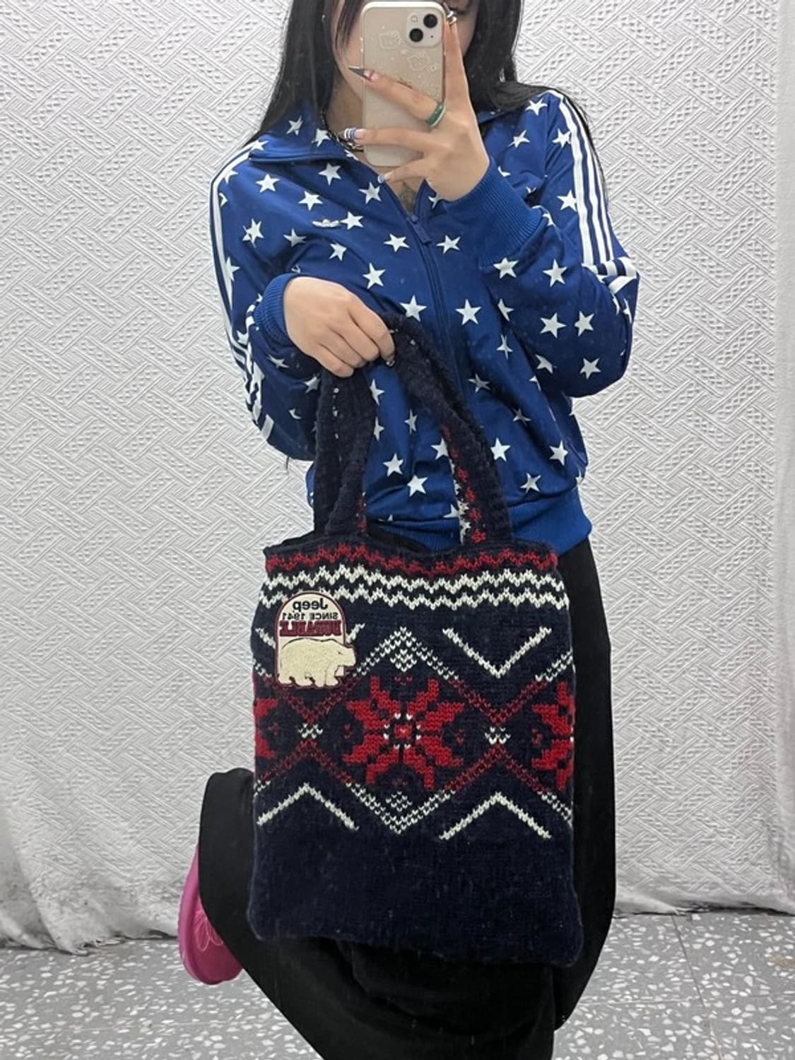 지프 빈티지 폭닥 노르딕 코위찬 니트 뜨개 토트백 C07917 상품이미지2