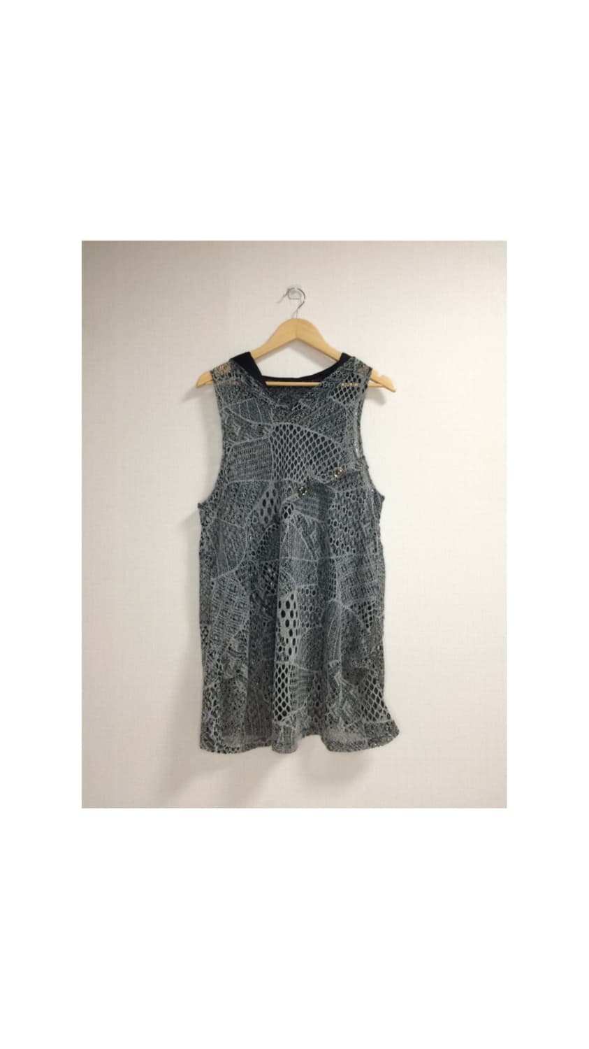 빈티지 그레이 메쉬 슬리브리스 후디 튜닉 상품이미지1