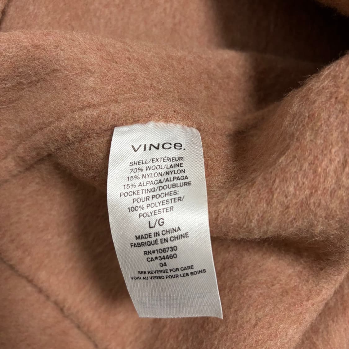 빈스 연핑크 울 롱코트 상품이미지5