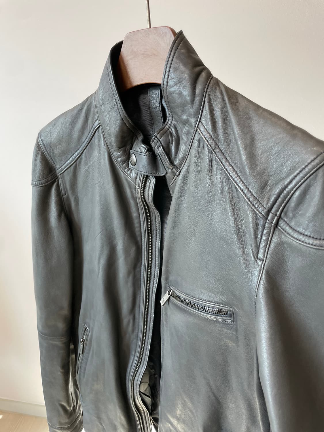 (S) 마시모 두띠 싱글 라이더 워싱 그레이 양가죽 자켓 상품이미지2