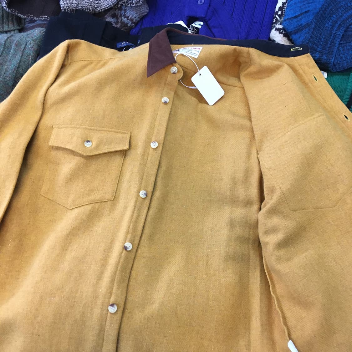 SET TLER 울 혼방 머스타드 워크 셔츠 L 일본 빈티지 일본 생산 상품이미지5