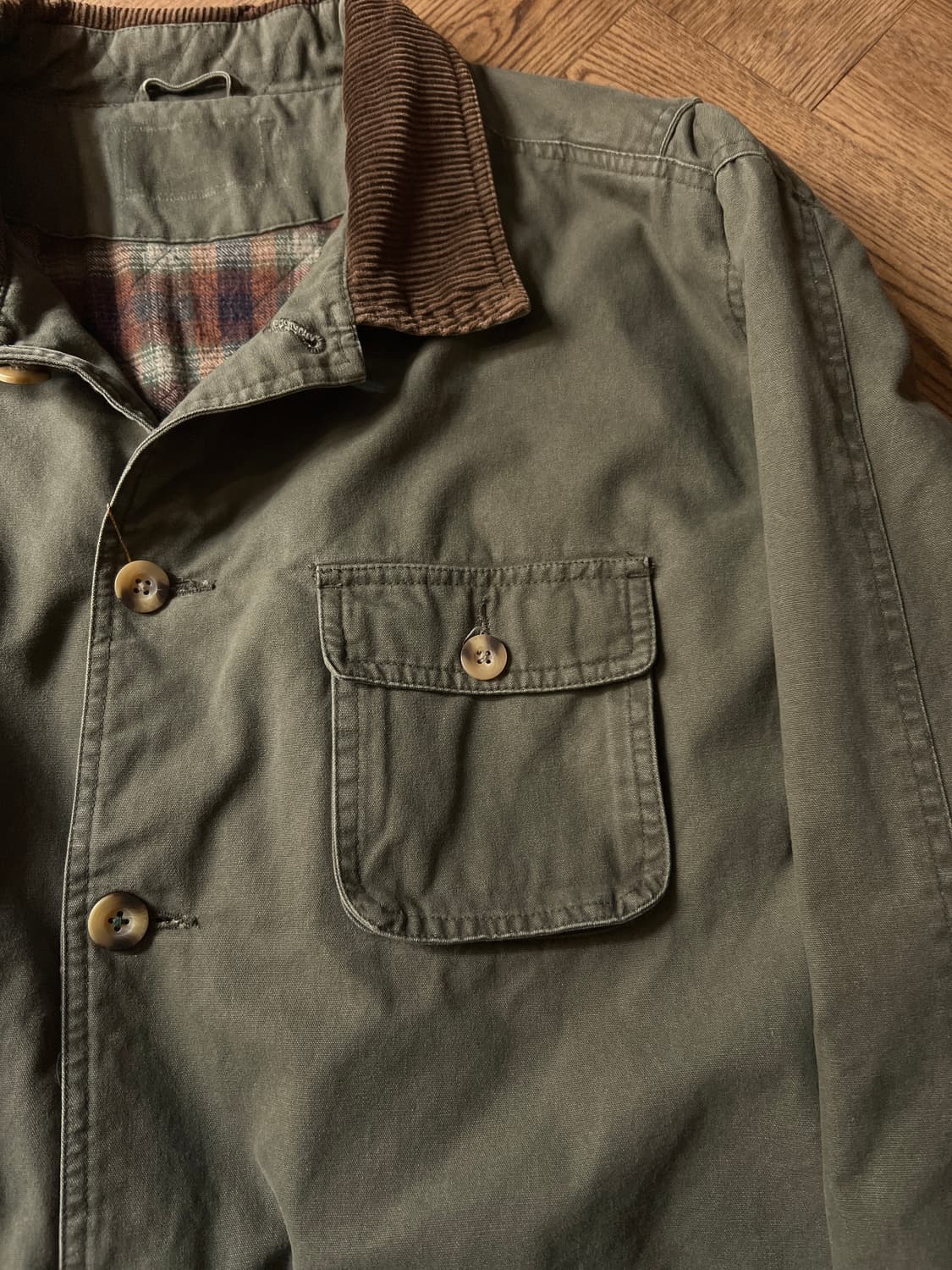 [XL]USA 빈티지 올리브그린 체크 퀼팅 헌팅자켓 상품이미지3