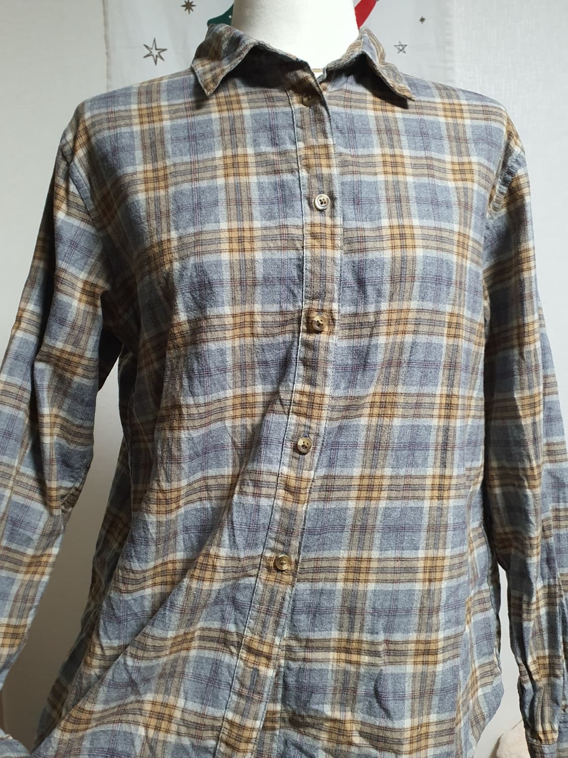[빈티지] 유니클로 회색 하늘색 체크 남방 긴팔 셔츠 상품이미지2
