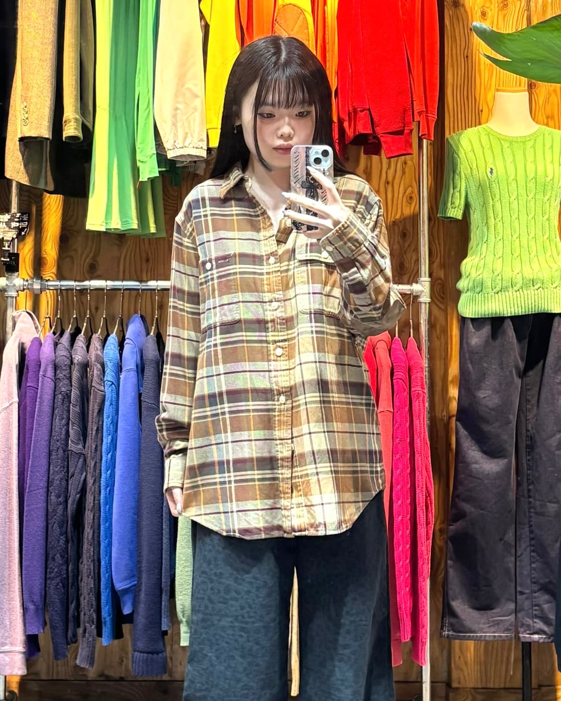 L 폴로랄프로렌 레더패치 브라운 체크셔츠 상품이미지1