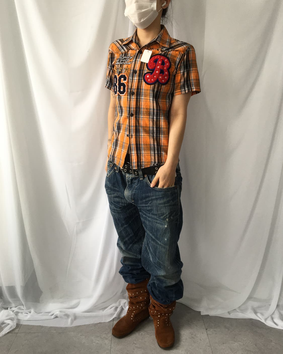 Patch point check pattern shirt 상품이미지1