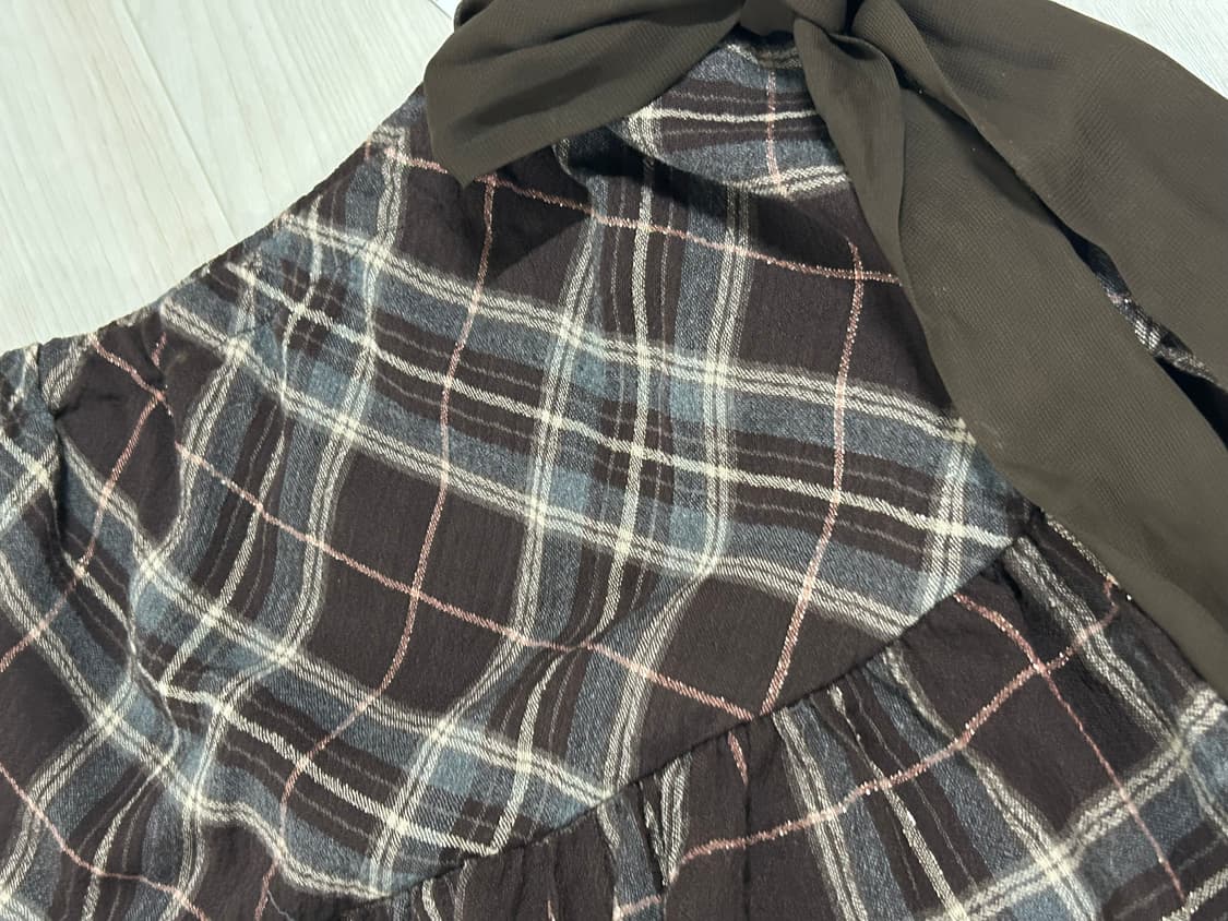 라떼갸루 초코딸기 리본 쉬폰레이스 체크스커트 상품이미지2