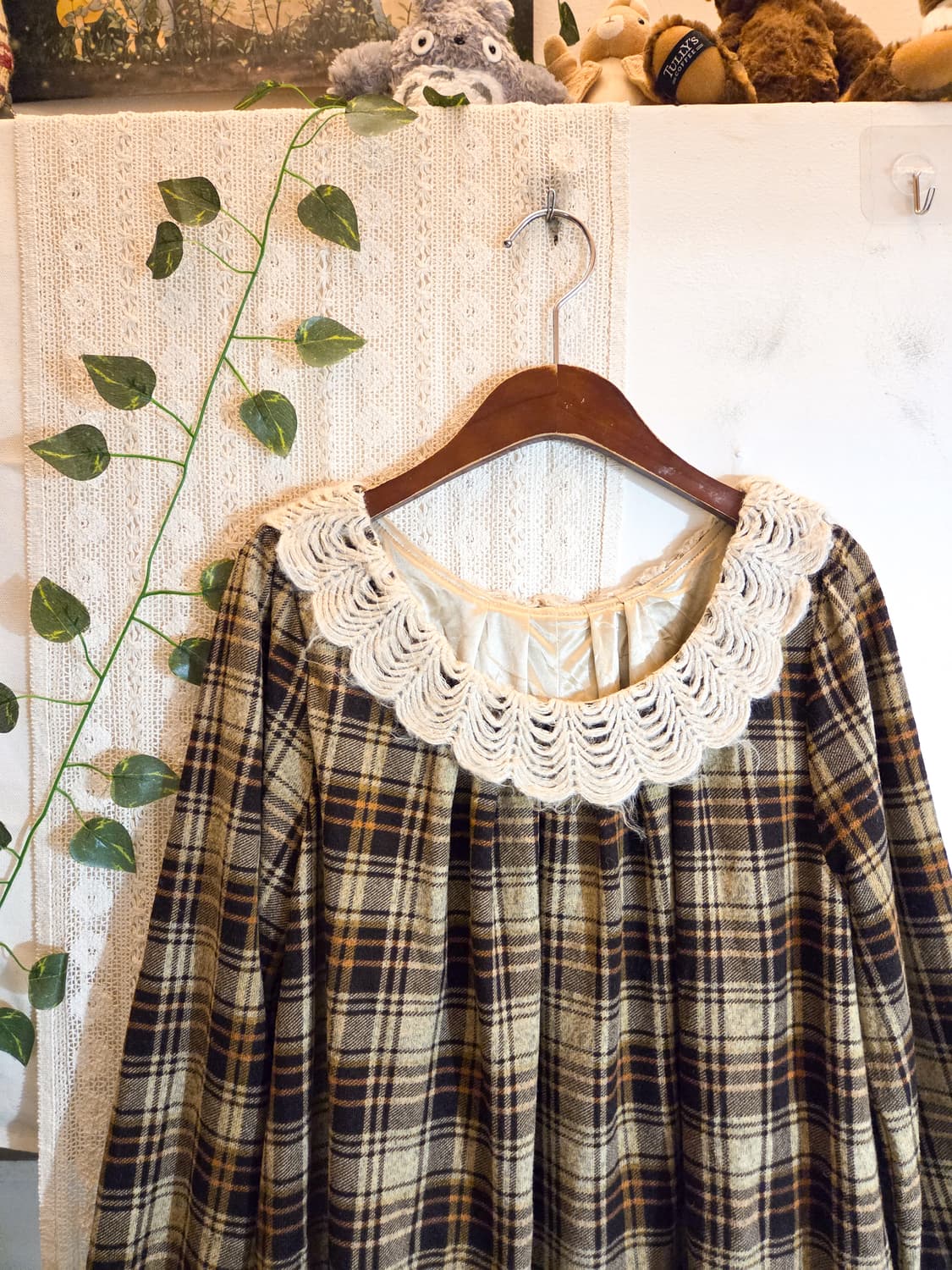 뜨개 카라 체크 원피스 상품이미지2