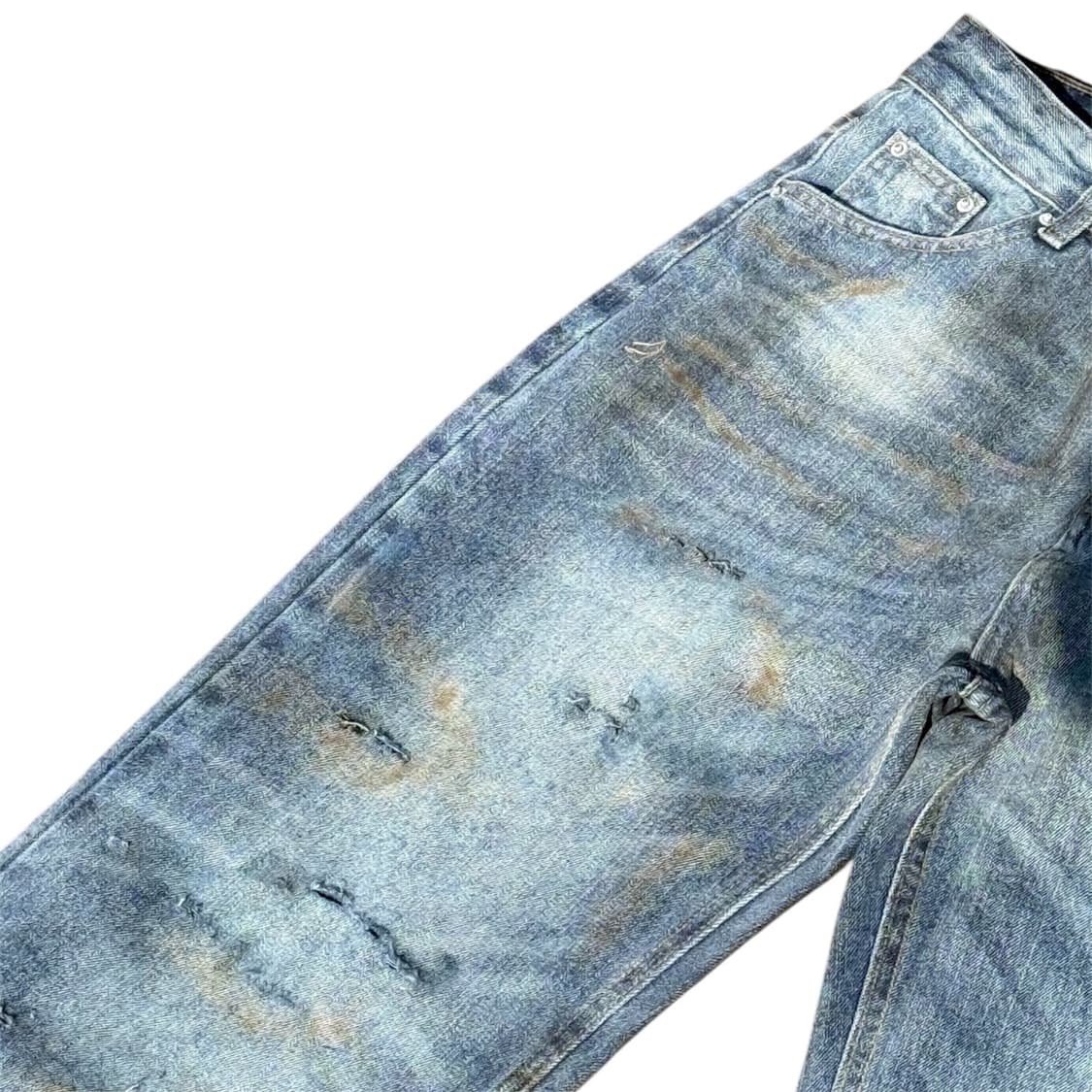 핸드메이드 빈티지 크림워싱 그릴드데미지 자수 데님팬츠  상품이미지4