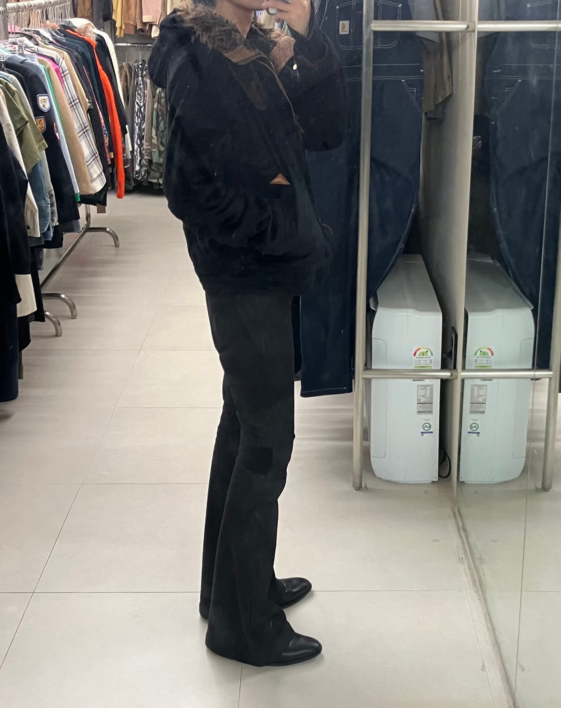 아날로그 라이팅 블랙 퍼 후드집업 상품이미지9