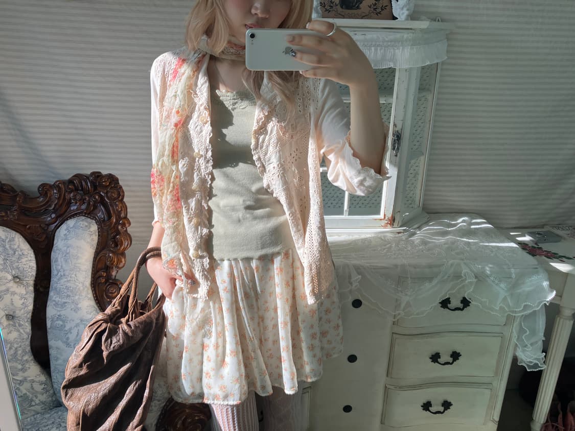 Set)레이스 펀칭자켓 + 플로럴 머플러 + 민트 그린 나시 상품이미지7