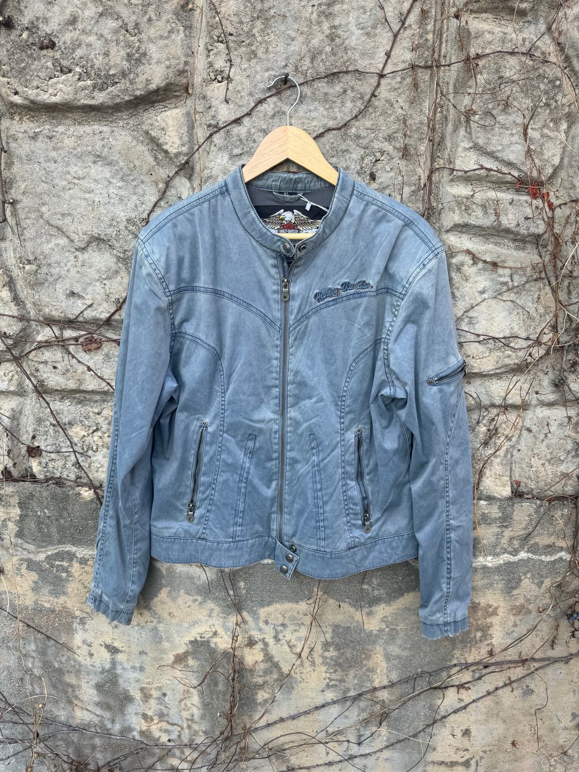할리데이비슨 빈티지 폴리 코튼 워싱 데님 자수 라이더 자켓 상품이미지1