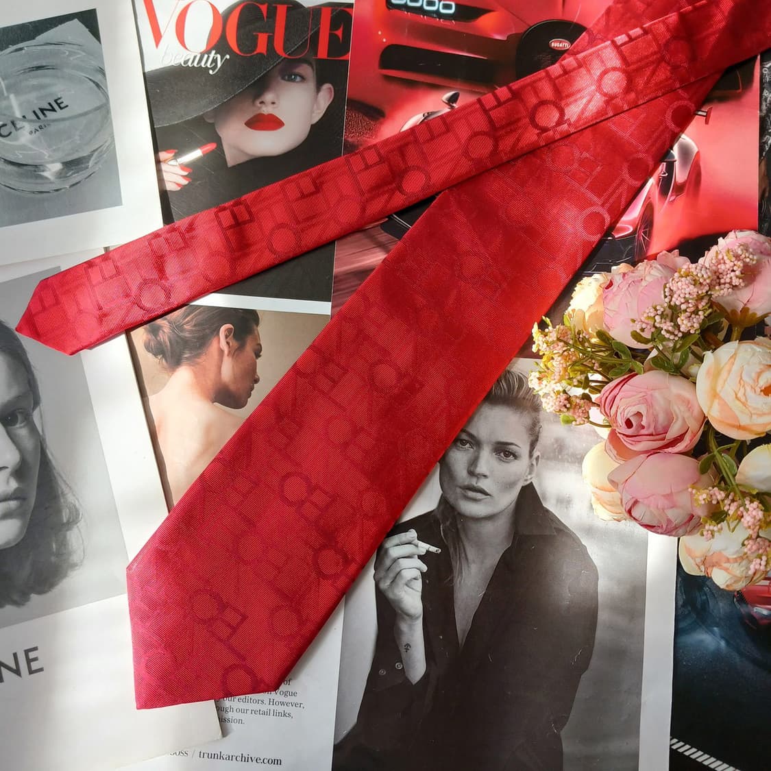 셀린느 실크 레드 자카드 넥타이 9.3cm A+~A등급 A19644 상품이미지3