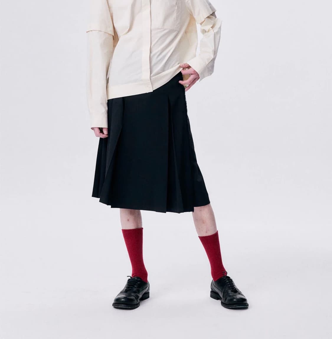 할로미늄 미디 플리츠 랩 스커트 3 네이비 상품이미지3